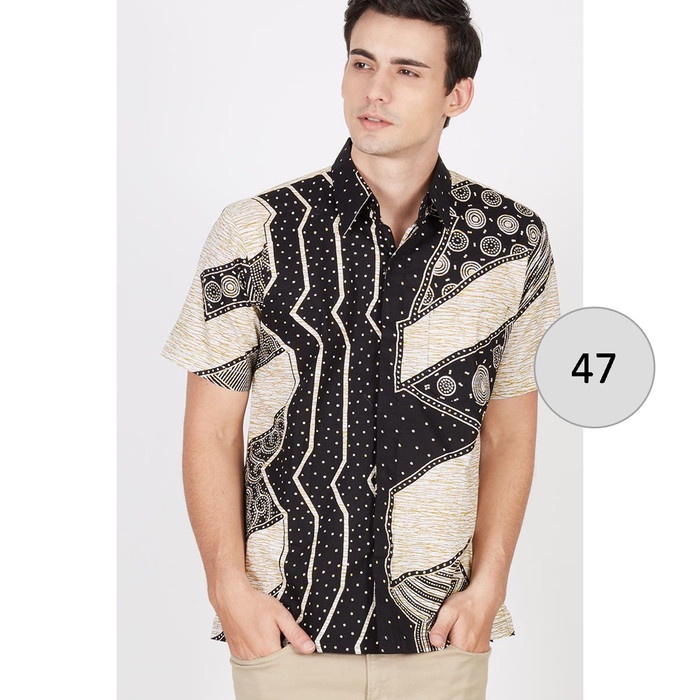Kemeja Hem Batik Pria Lengan Pendek Hitam Putih 47 - Batik Nulaba