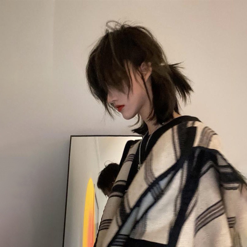 Wig ekor serigala, gaya Jepang, realistis untuk pria.