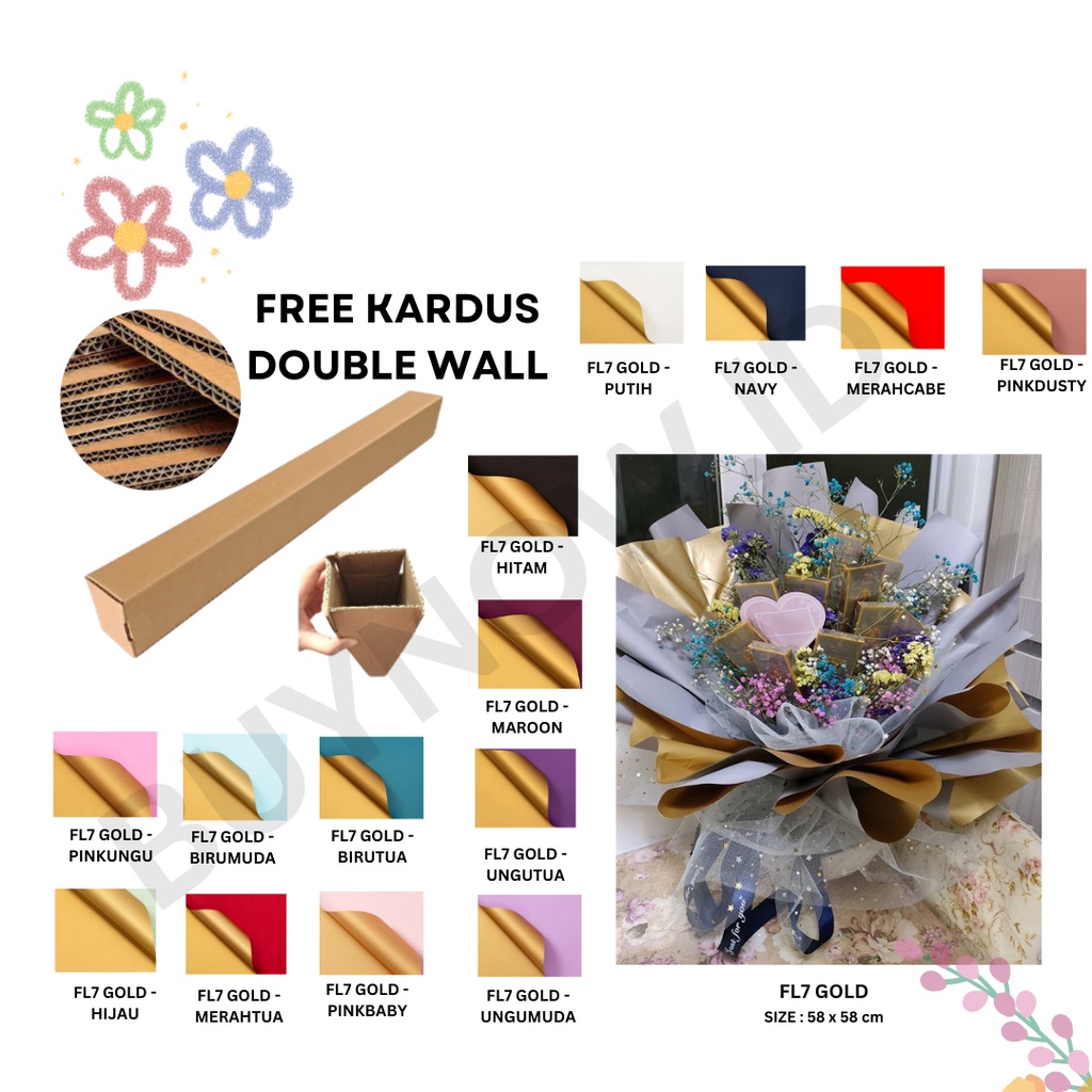 

FL7 GOLD 5Lembar-Kertas Bunga Buket Dua Warna Gold/Kertas Buket Bunga Florist Cellophane Bi Color Gold