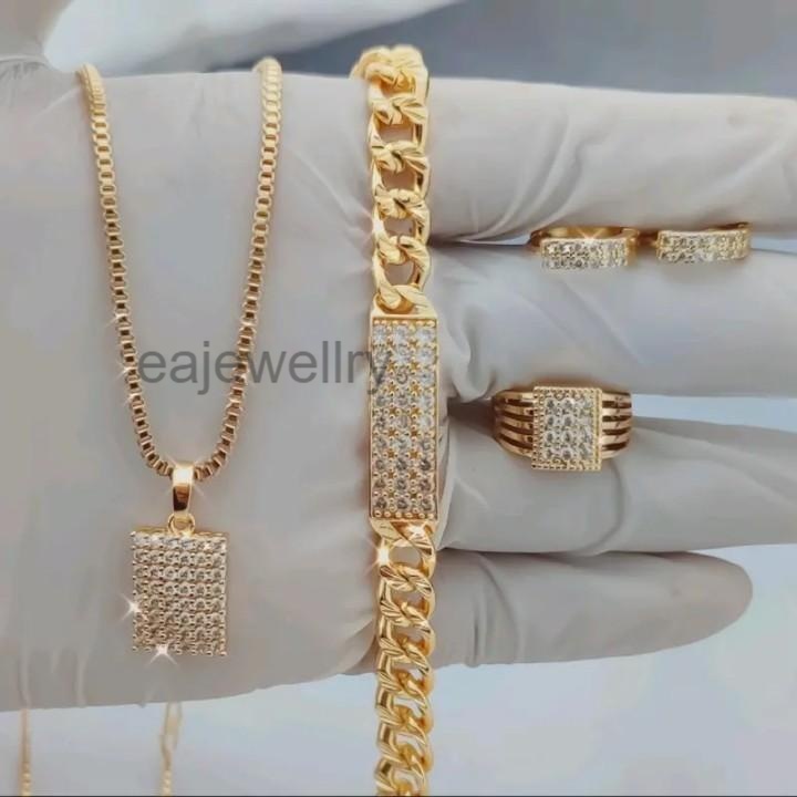 1 set perhiasan emas model permata kotak asli 24k mewah elegan simple terbaru aksesoris wanita