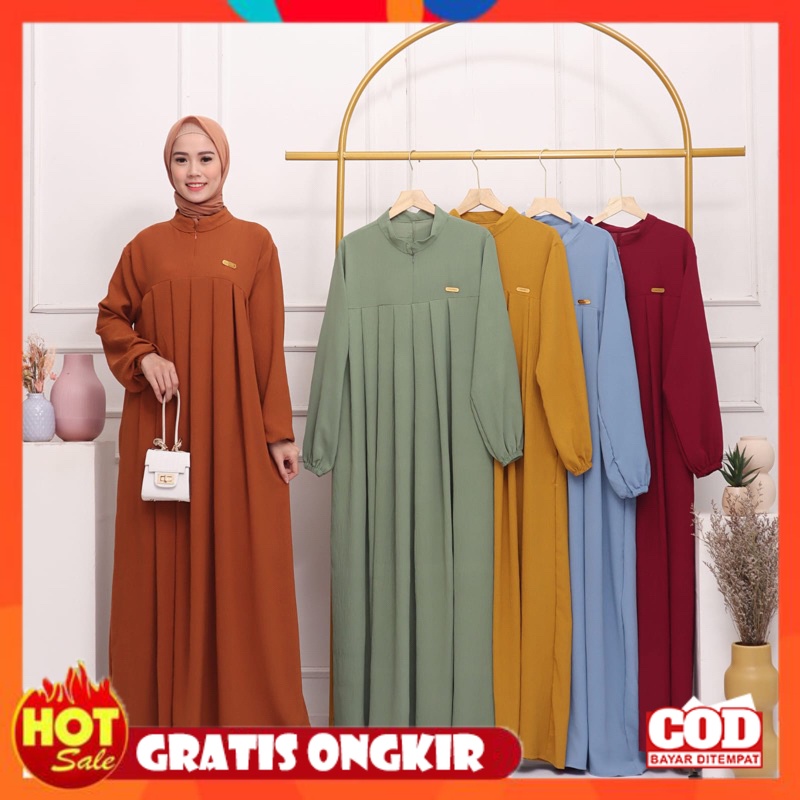 KAIN ADEM HALUS TEBAL / GAMIS CRINKLE POLOS HINATA MAXI LEBARAN FREE BROS SIMPLE MEWAH BAJU MUSLIM L