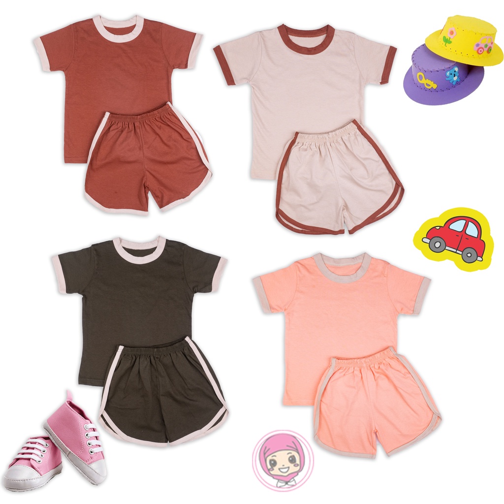 Setelan anak cewek cowok Baju set harian anak Set anak murah Baju set anak lengan pendek- Set Ringer