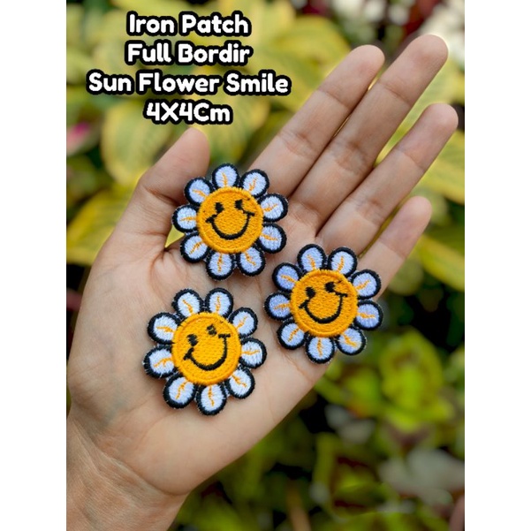 Bordir Bordir ( DI SETRIKA ) Patch Iron FULL BORDIR Sun Flower Smile IRON PATCH BUNGA Emblem Bordir 