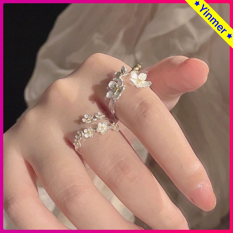 COD✨ Cincin Zircon Model Terbuka Desain Bunga Mutiara Korea Gaya Adjustable Aesthetic Untuk Wanita Dan Anak Perempuan-Yinmer