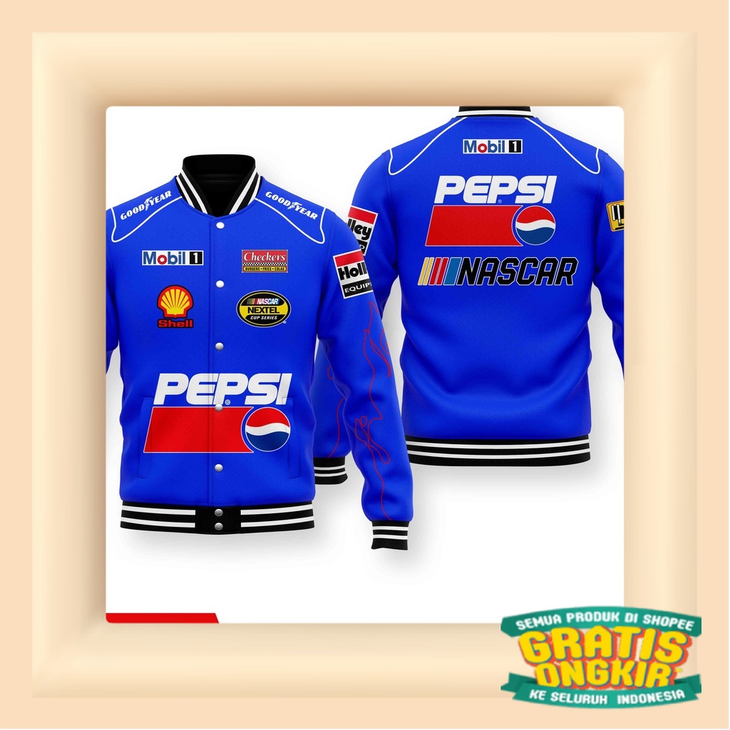 VARSITY BOMBER JACKET RACING PEPSI/ Black tosca 2 3 warna