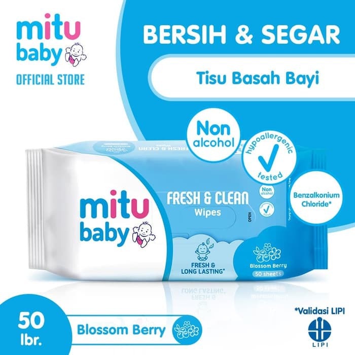 Mitu tissue basah baby wipes 20s/ Tissue Tisu Basah Mitu Baby Wipes Fresh n Clean Pink 20s/Tisu Basa