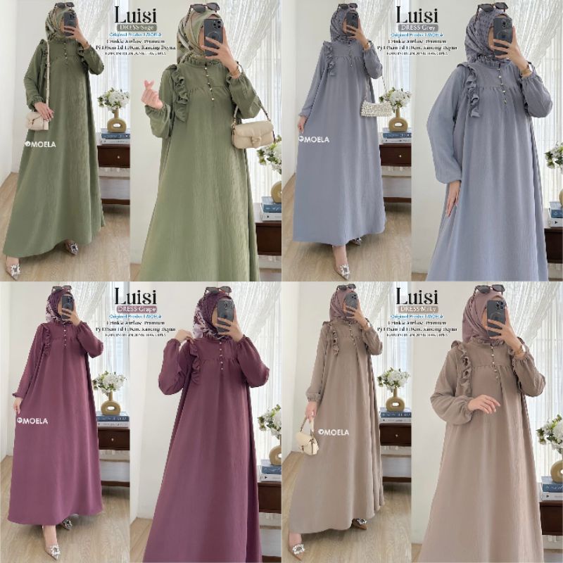 Luisi Dress Gamis Polos Jumbo Busui Premium Crinkle Airflow Original Ori Moela Berlabel