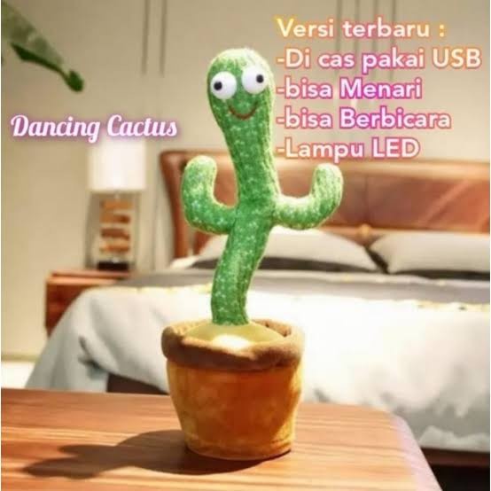 HF74 Cactus Toy Boneka Pintar Dancing Kaktus Goyang Bisa Ngomong Rekam USB - KAKTUSPOLOS USB