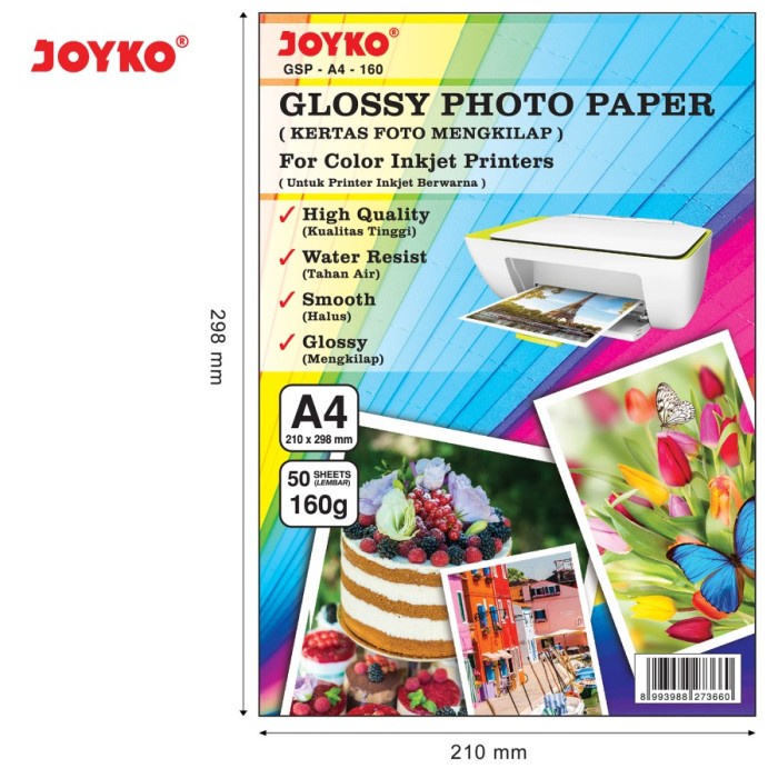 

Kertas Foto Joyko Glossy A4 160gsm Isi 50 Lembar GSP-A4-160