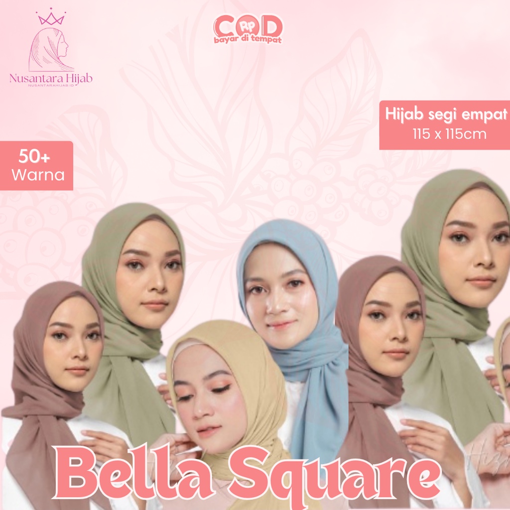 KERUDUNG SEGIEMPAT POLOS BELLASQUARE HIJAB POLLYCOTTON PREMIUM 40+ WARNA