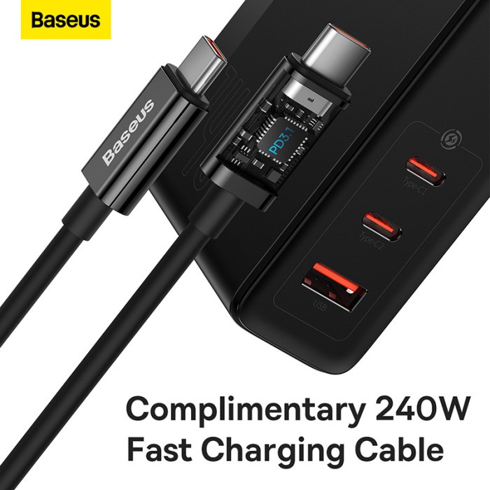 BASEUS GAN5 PRO 140W FAST CHARGER HANDPHONE ADAPTOR LAPTOP USB TYPE C - Hitam