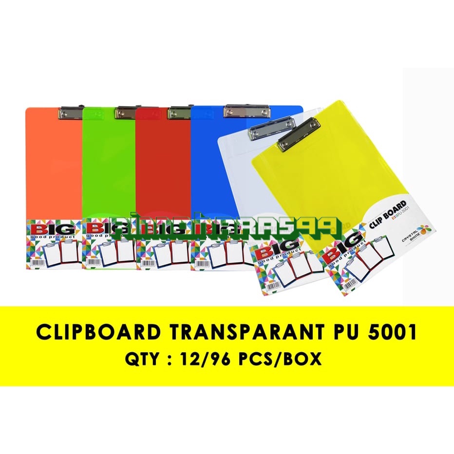 

CLIPBOARD BIG PLASTIK TRANSPARANT PU-5001 / CLIPBOARD PLASTIK BIG / PAPAN UJIAN