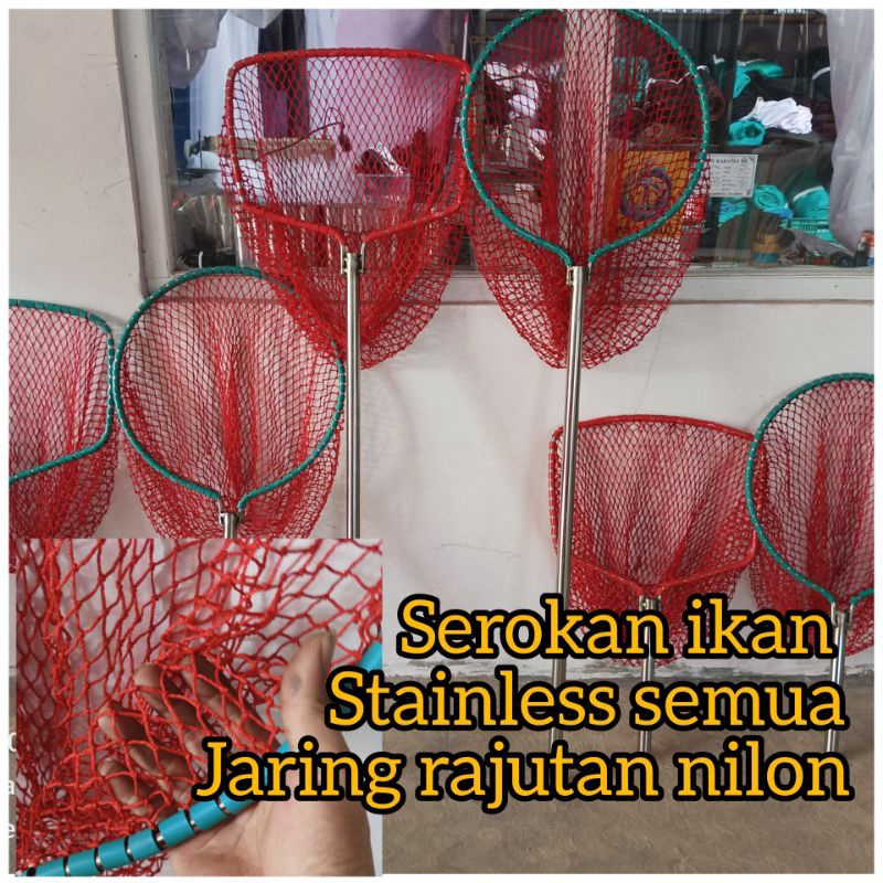 Serokan Ikan Stainless besar Lele Galatama Jaring Nilon Gagang Panjang Bisa Telescopic