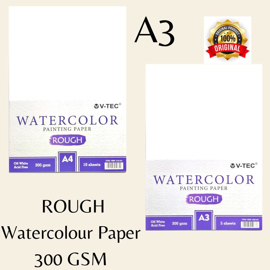 

V tec water colour painting paper kertas lukis cat air A3 A4 A5 A6 300 gsm Rough