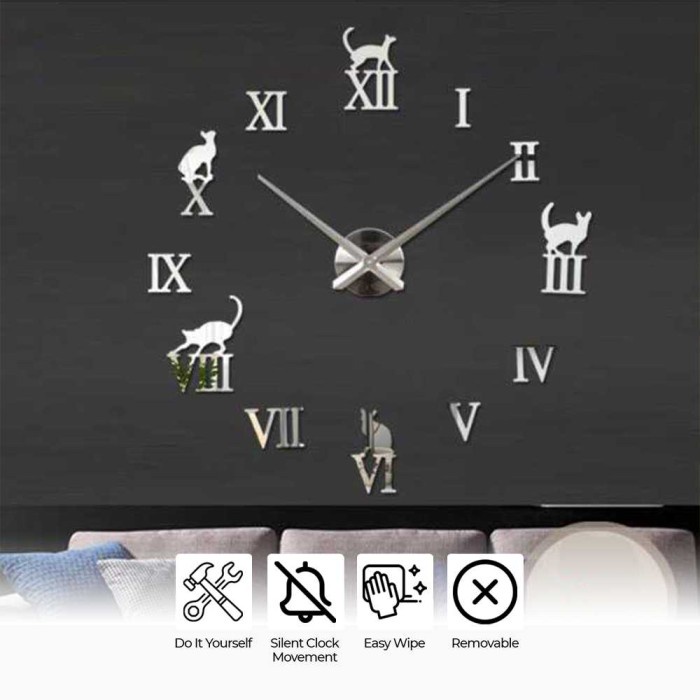 Jam Dinding Besat DIY Giant Clock Model Kucing Lucu Desain Unik