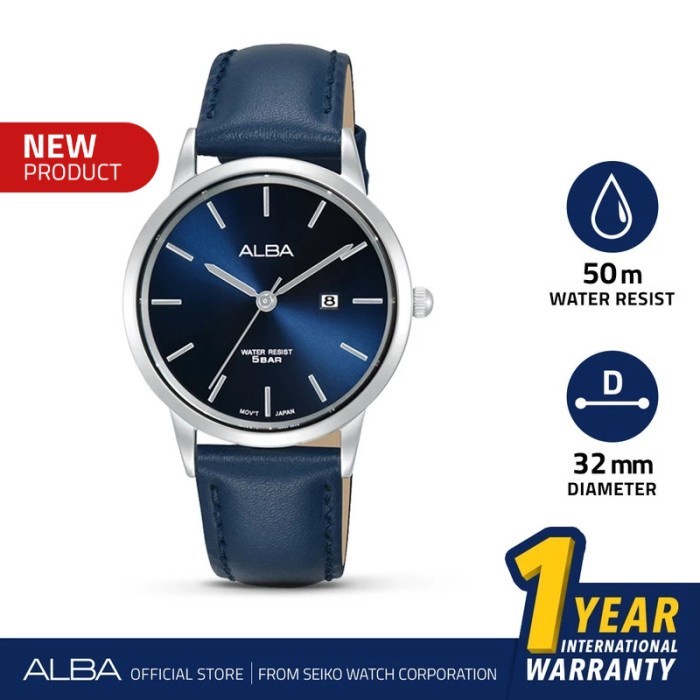 Jam Tangan Wanita Alba AH7BV5 Kulit Asli Biru  Original