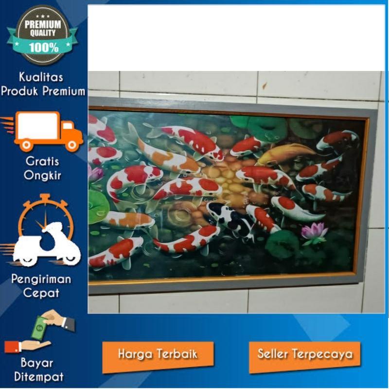 hiasan dinding lukisan cetak ikan koi hoxy plus bingkai ukuran 100×50