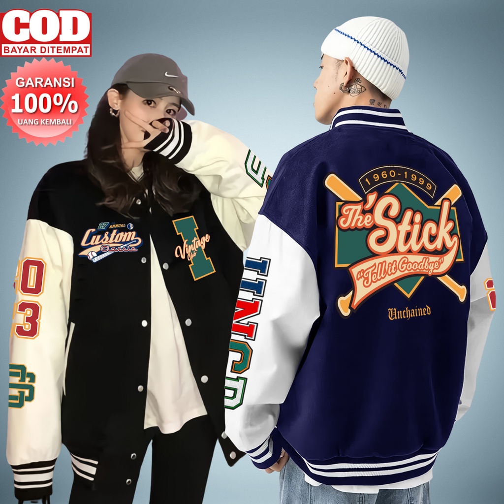 PROMO COD Jaket Varsity Motif Racing Varsity Pria Wanita Varsity Polos Jumbo M-XXL Varsity Besar M-2
