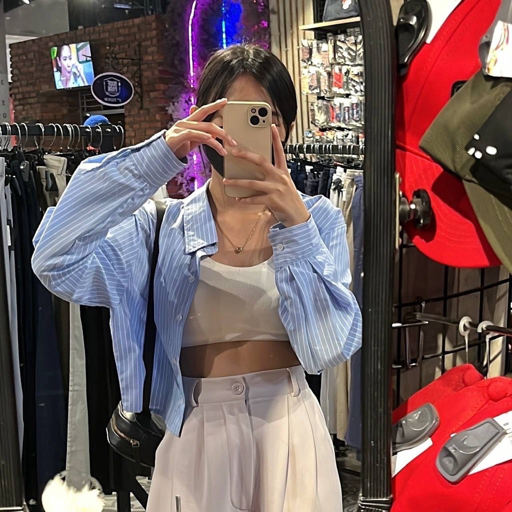 Kemeja Wnita Crop Top Ziggy Baju Lengan Panjang Cewek Polos Terbaru Murah