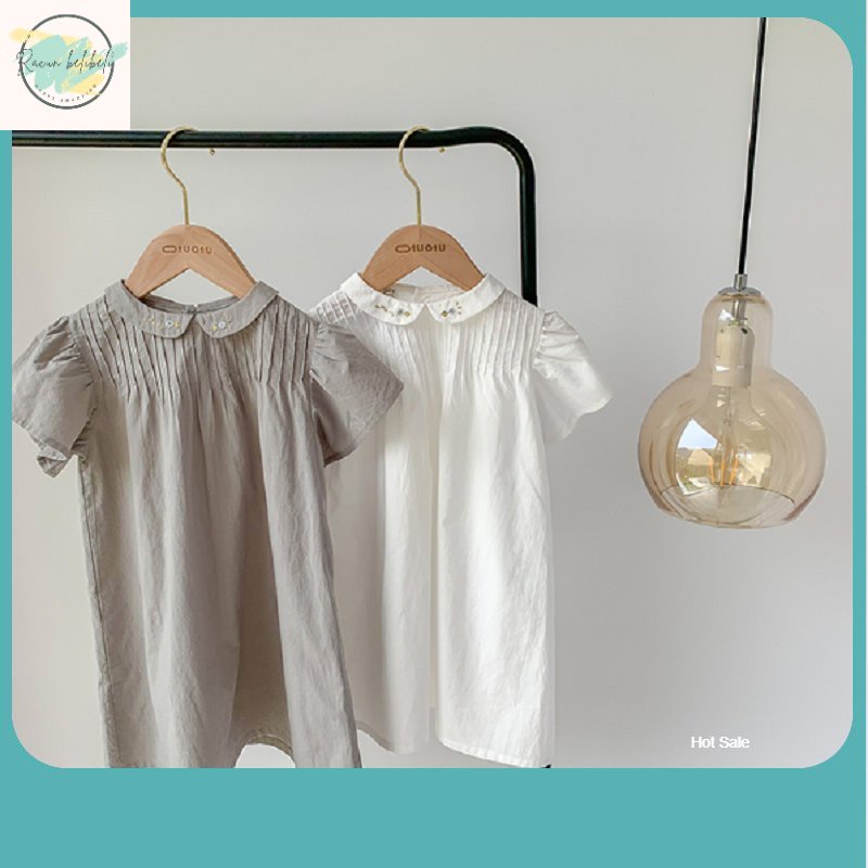 Dress Anak Kekinian Murah /   Dress Anak 3-8 Tahun Plisket Bordir Bunga Kecil Lucu Lengan Pendek Gay