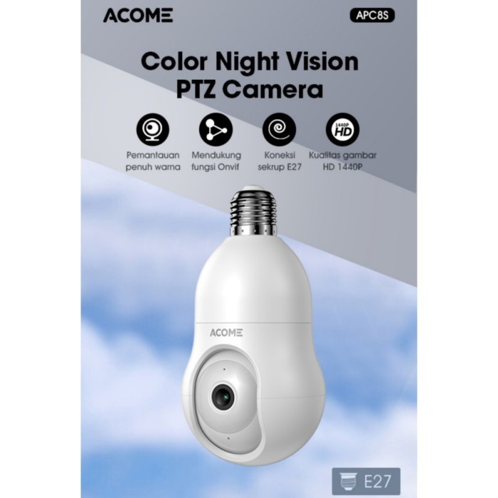 ACOME APC8S Bulb IP Smart CCTV WIFI Camera Bohlam Kamera PTZ QHD 1440P - APC8S