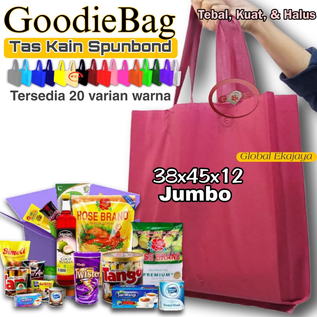 

Jumbo Tas Kain Spunbond Uk 38x45x10 cm Goodie bag Totebag Kantong Belanja Parcel Laundry Hampers