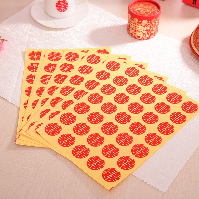 

(YUMI) ( 35PCS) STIKER BULAT LOGO SHUANG XI MERAH TERANG GLOSSY / STICKER WEDDING /TEAPAI / SANGJIT (YYumiolshopinter)