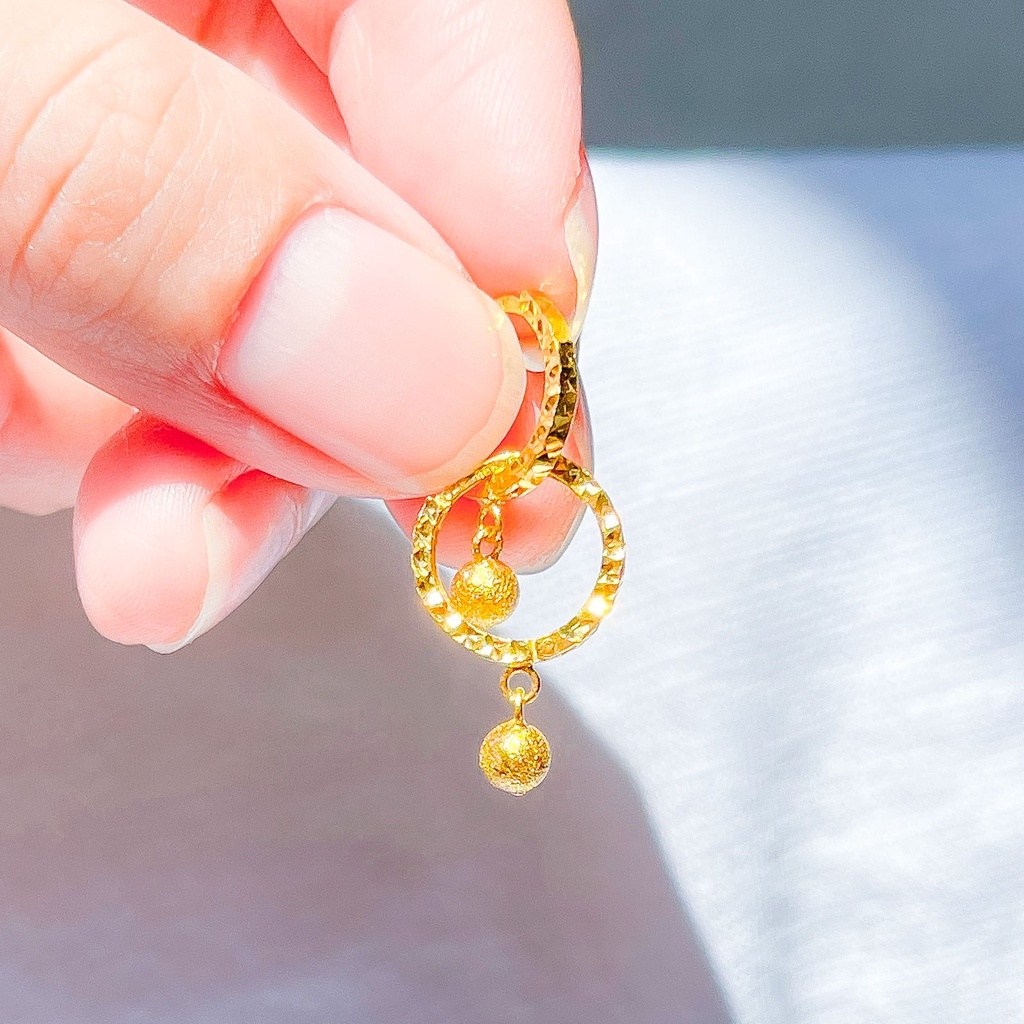 Anting giwang anak dan dewasa emas asli kadar 700 70 16k bulat jepit ukir kilat gantung boba bola do