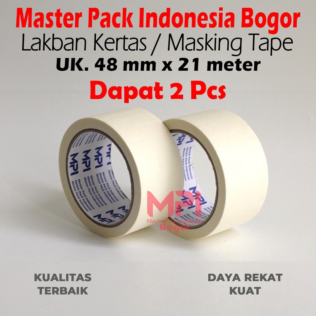 

2 PCS - Lakban Kertas 45 mm x 21 Meter - Masking Tape 45 mm x 21 M - Master Pack Indonesia Bogor