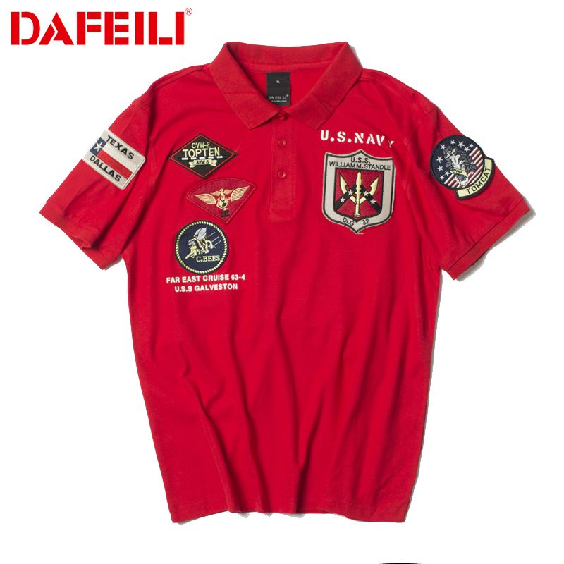 2022 Summer American Vintage, US Air Force Antique Polo Shirt, Foreign Trade Large Embroidered T-shi