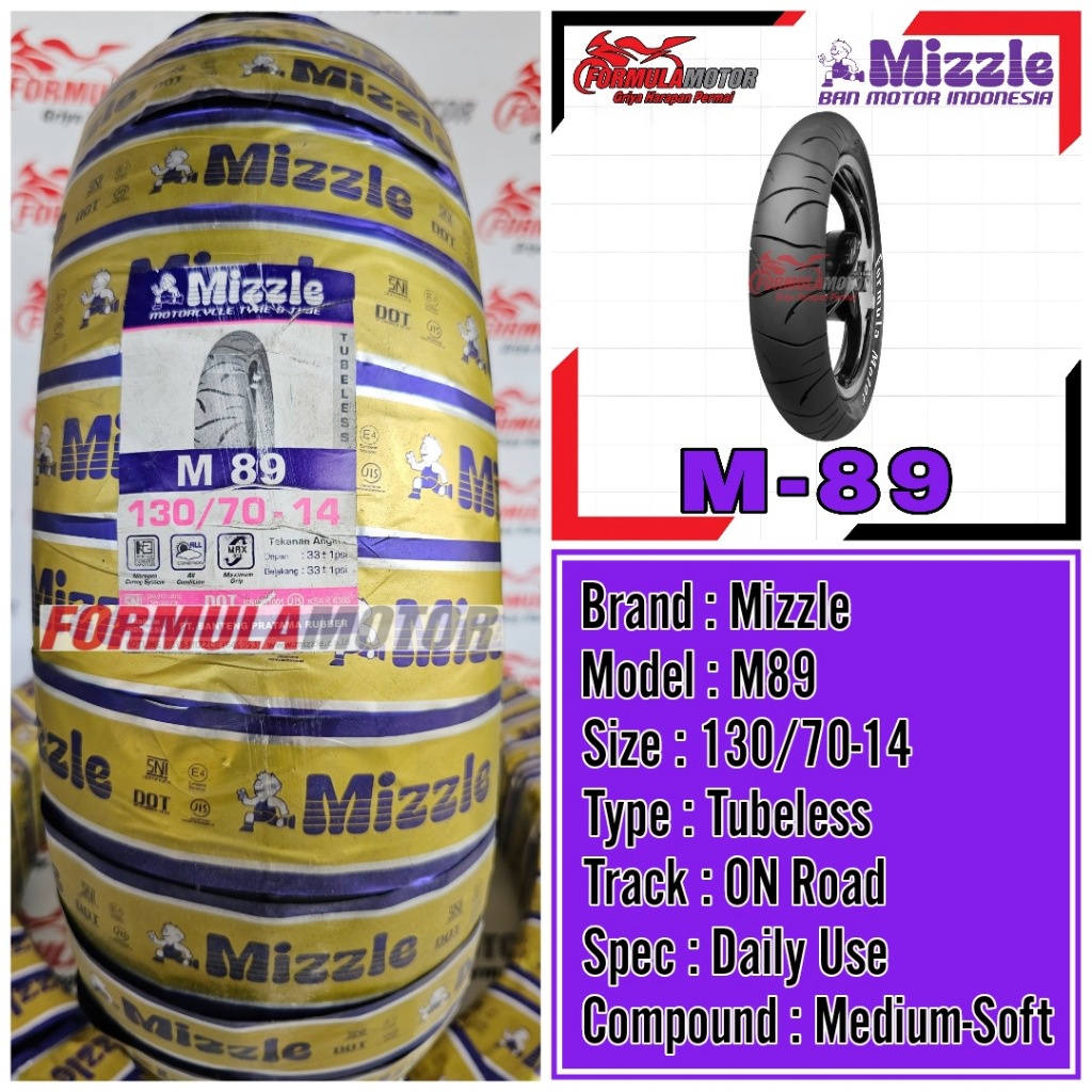 130/70-14 Ban Mizzle M89 Ring 14 Tubeless (Profil Donat) Ban Belakang Motor PCX-150, Vario-160 Upsize Tapak Lebar