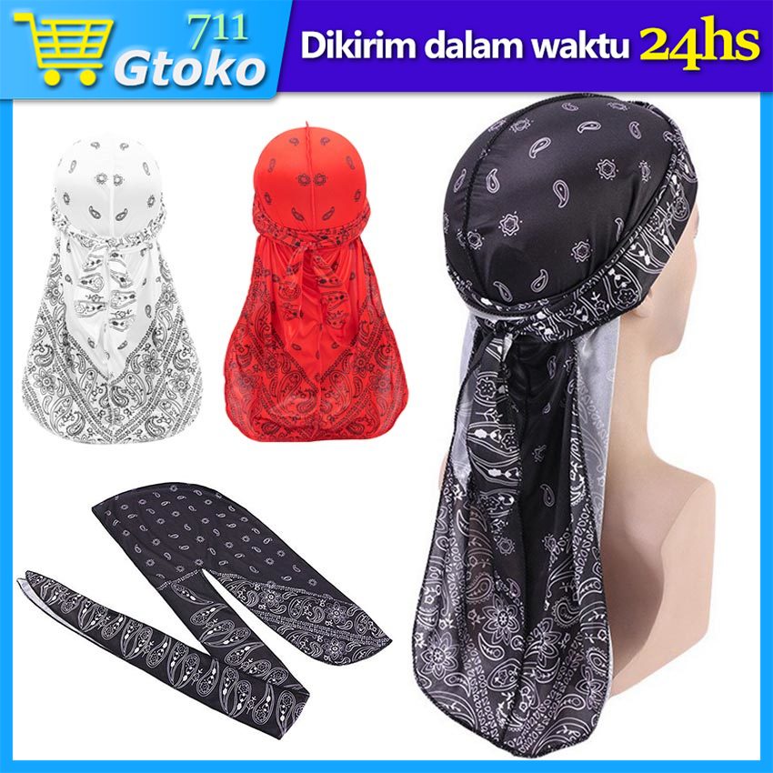Durag Bandana Ekor Panjang Hip Hop Motif Bunga Mete Durag Ikat Kepala