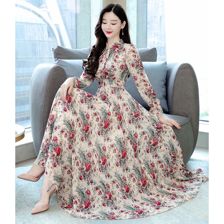 NJ Rayya Long Dress Gamis Wanita Muslim Bunga Vintage Korean Style