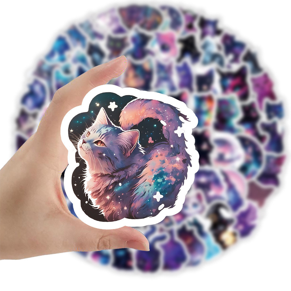 

10/30/50/100PCS Starry Sky Cat Cartoon Stickers Fantastic Universe Background Graffiti Cute Animal Decal Luggage Laptop Kids Toy