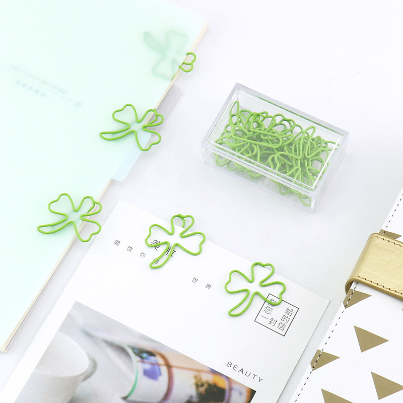 

TUTU 15pcs/box four leaf clover clip befriend metal paper clips Memo Clip Metal Binder Paperclip H0222
