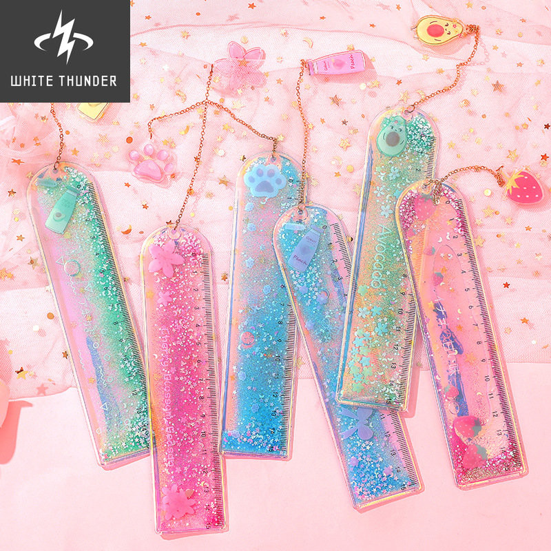 

15 CM Avocado Cat Glitter Ruler Multifunction DIY Drawing Tools Student Flower Rulers Double-duty School Office Supplies Escolar