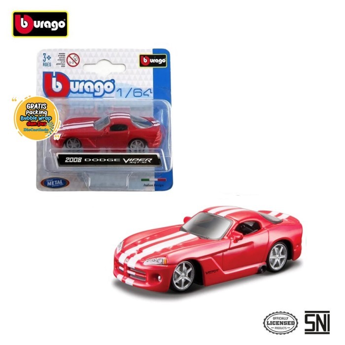 Bburago 2008 Dodge Viper SRT-10 Skala 1:64 Merah