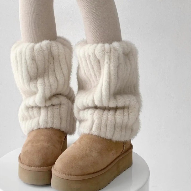 Women Thickened Imitation Mink Fur Plush Leg Warmers Boots Cover Warm Leggings Boots Mid Length Sock