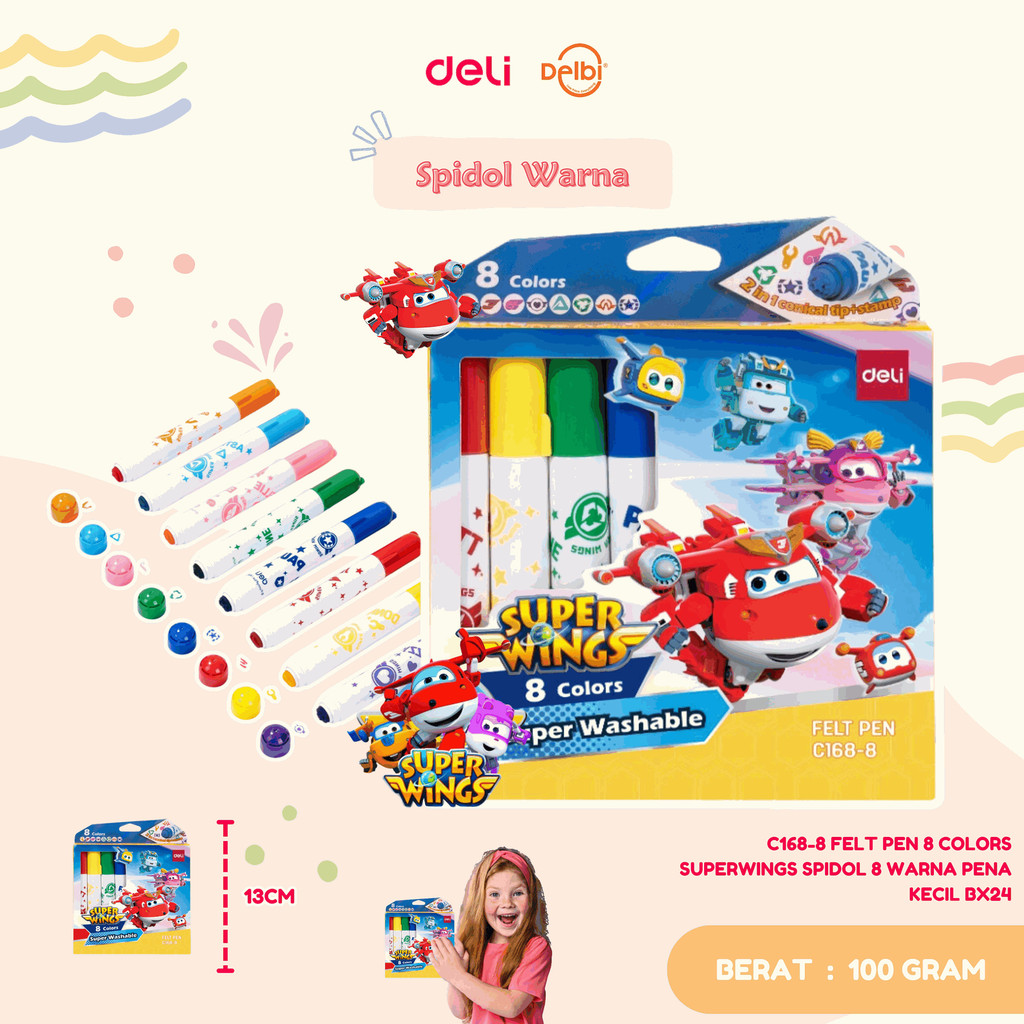 

C168-8 FELT PEN 8 COLORS SUPERWINGS SPIDOL 8 WARNA PENA KECIL