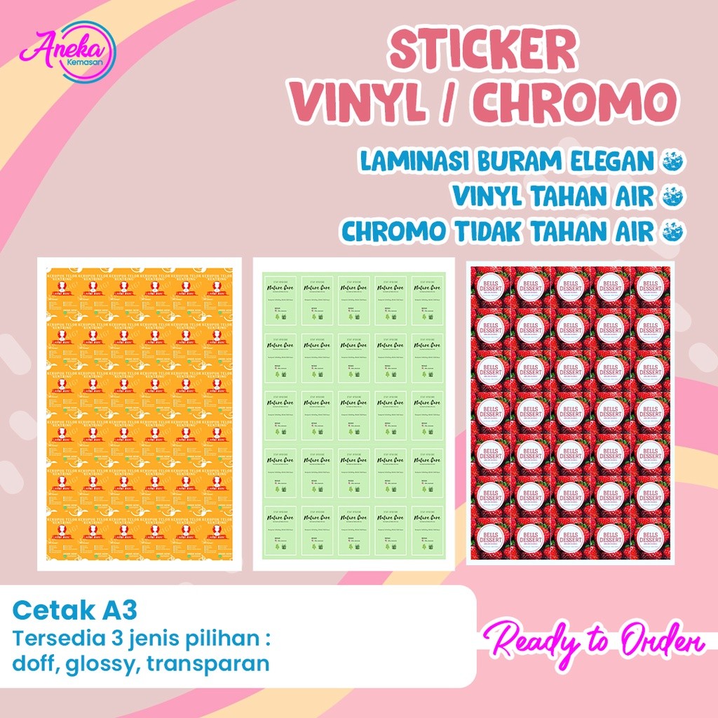 

Cetak Stiker Cromo Vinyl Stiker Cetak Stiker Cromo Bulat Label Makanan Cromo Vinyl Print Sticker Custom Kemasan Cutting Termurah