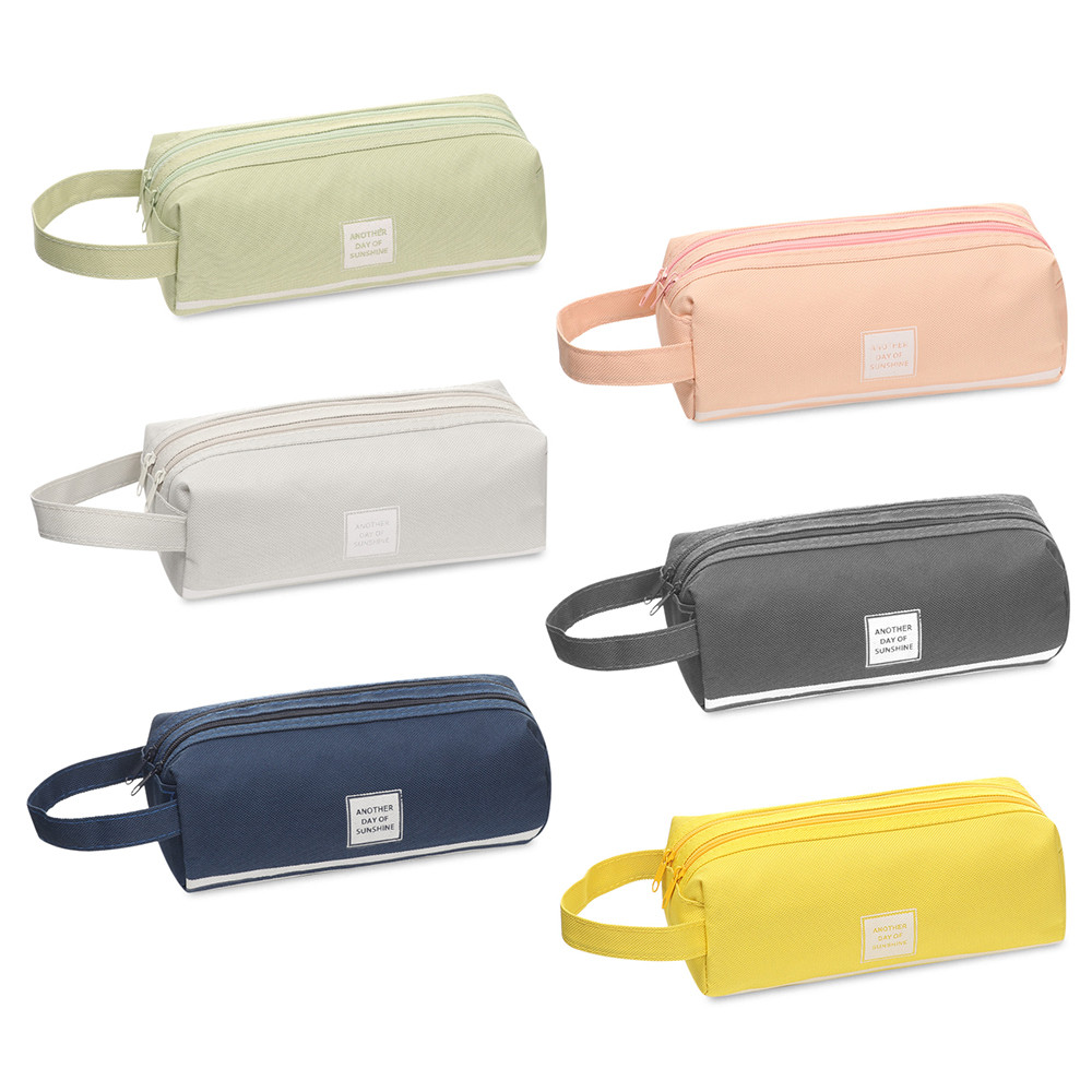

6 colors Large Capacity Double Zip Fabric Pencil Cases Bags Creative Canvas Pen Box Pouch Case School Office Stationary Storage
