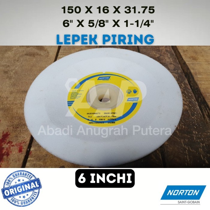 Batu Gerinda Poles 6 inch 150x16x31,75 NORTON Mata Gurinda Asah Duduk Piring Lepek Putih Flaring Dis