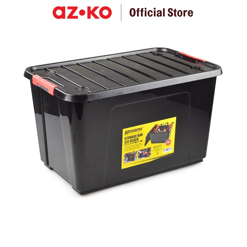 AZKO Krisbow 52 ltr Kotak Perkakas Plastik - Hitam Toolbox Tempat Peralatan Bengkel Organizer Alat P