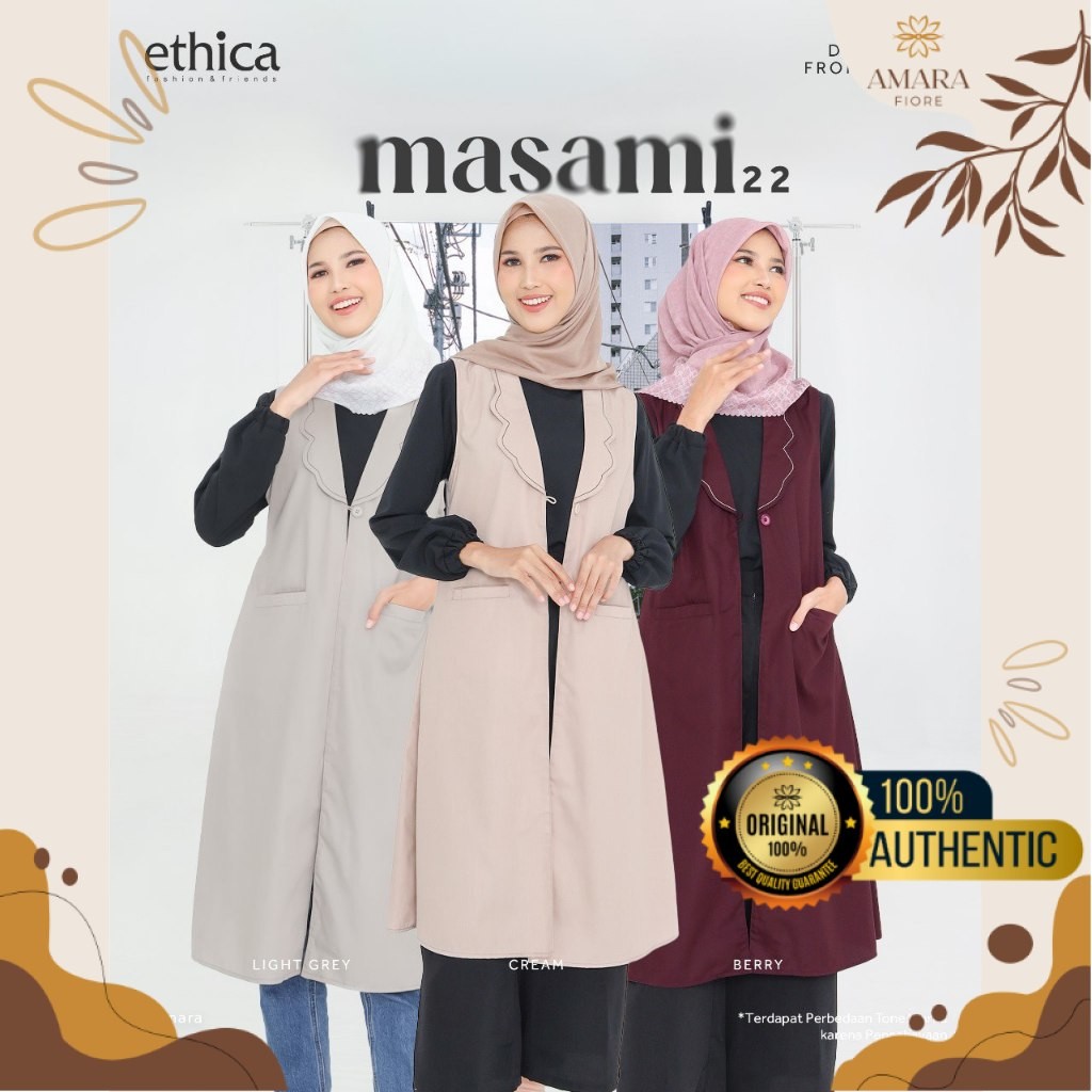 Outer Panjang Wanita Polos Kekinian Tanpa Lengan Ethica Masami 22 Original