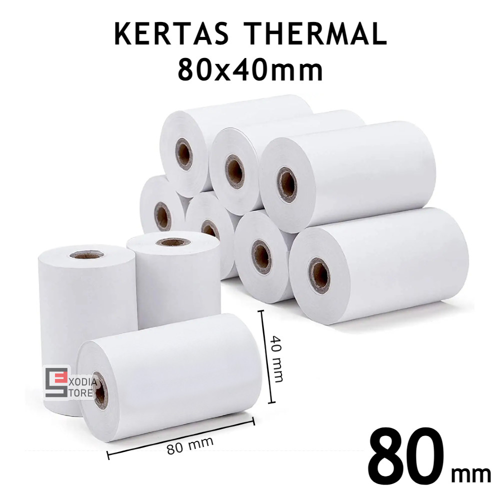 

Kertas Thermal 80mm ukuran 80x40mm Receipt Struk Thermal Paper 80 mm size 80x40mm isi 10 Roll