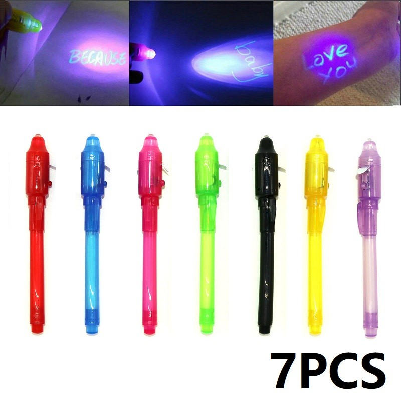 

7 PCS Invisible Ink Pen with Light Invisible Pen Magic Pen Highlighter Markers Funny Glitter Pens SGB01