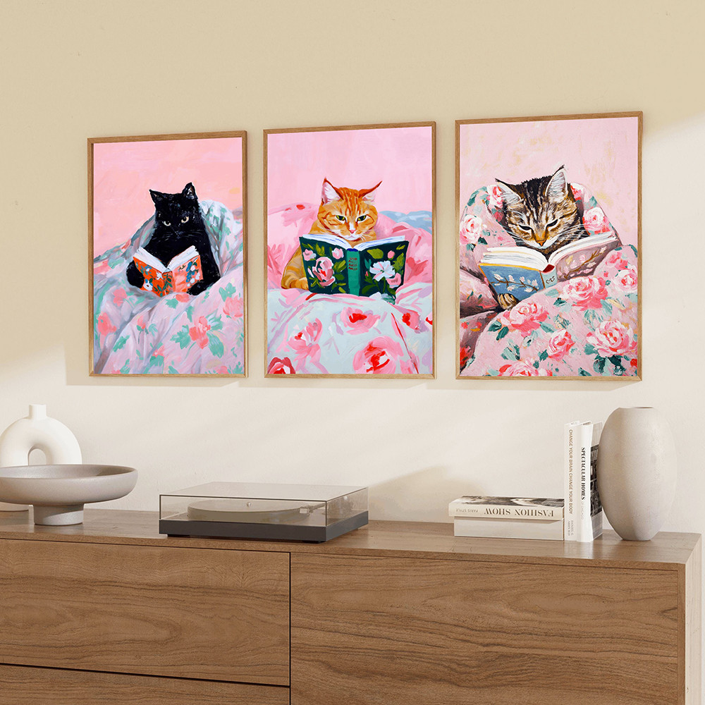 

Funny Tabby Cat Reading Books Art Poster Vintage Cute Animals Wall Canvas Painting Book Lover Pet Gift Decoration Pictures Print