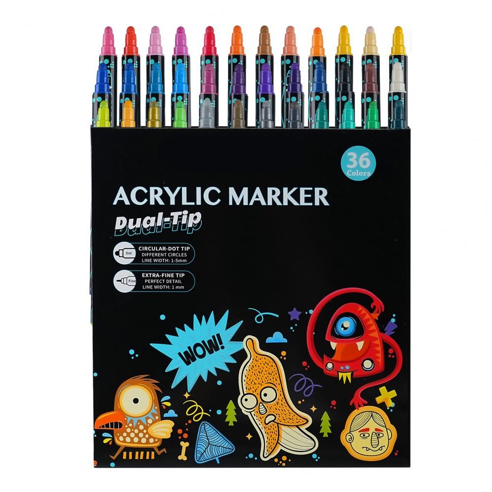 

Dual-tip Acrylic Markers Acrylic Paint Marker Set Dual Tip Pens for Diy Art on Wood Glass Ceramic Canvas Stone School Supplies