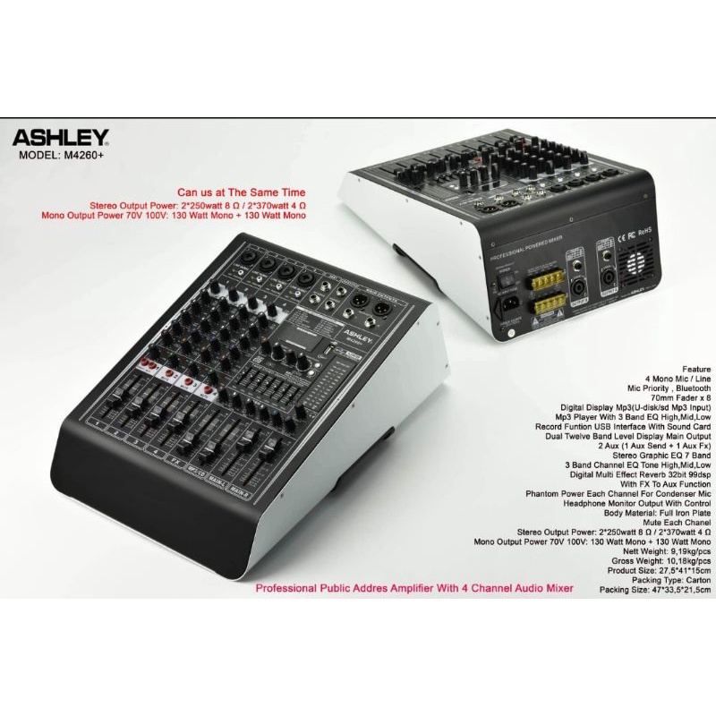 Professional power mixer Ashley 4 channel M4260+ M 4260+ bluetooth original garansi resmi 1 tahun