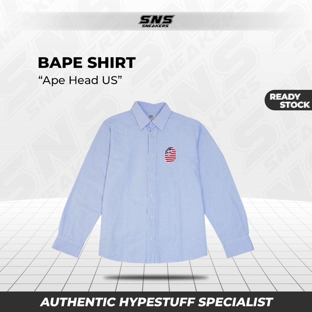 Kemeja Bape Ape Head US Biru BNWT 100% Authentic Original
